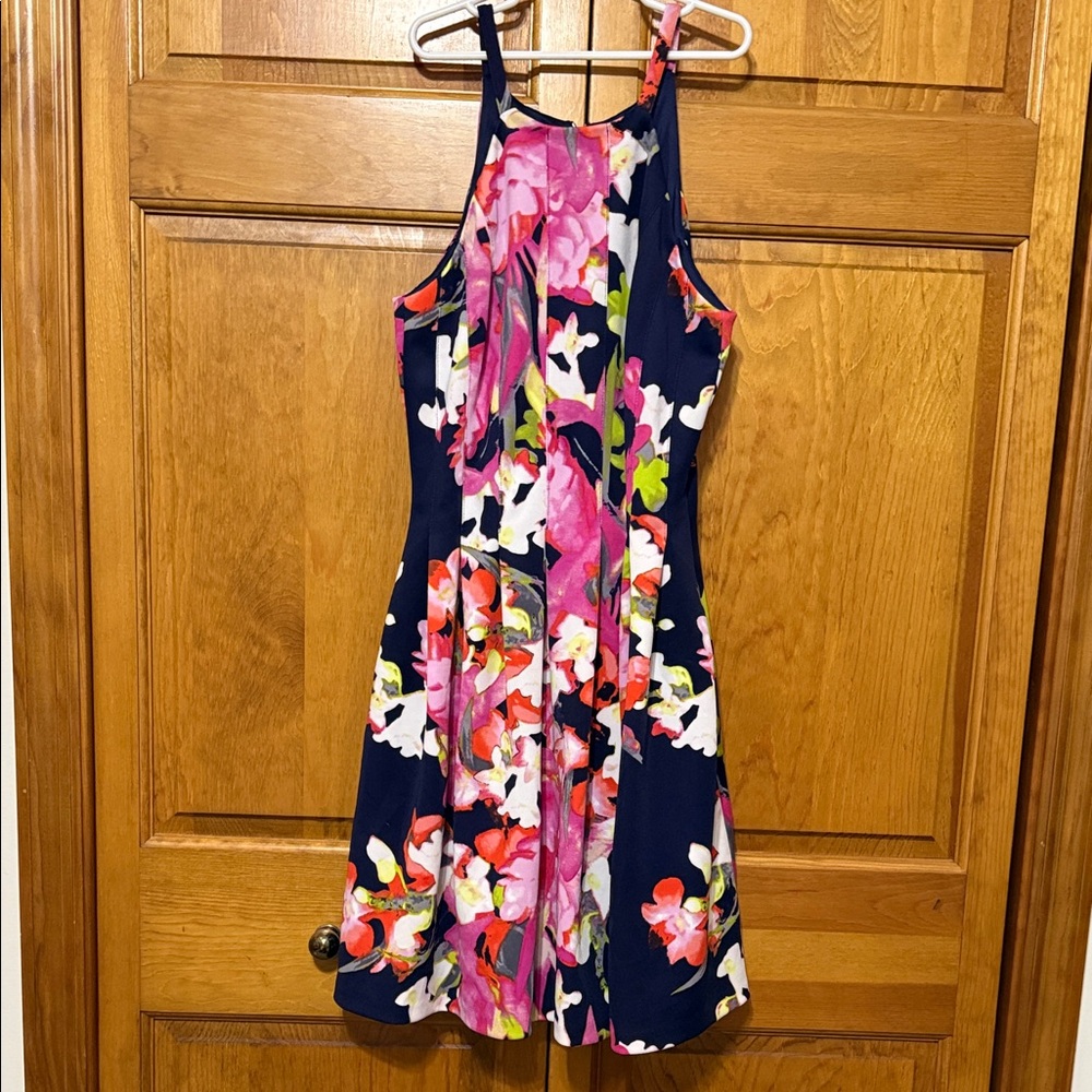 Vince Camuto Navy and Pink Floral Mini Dress